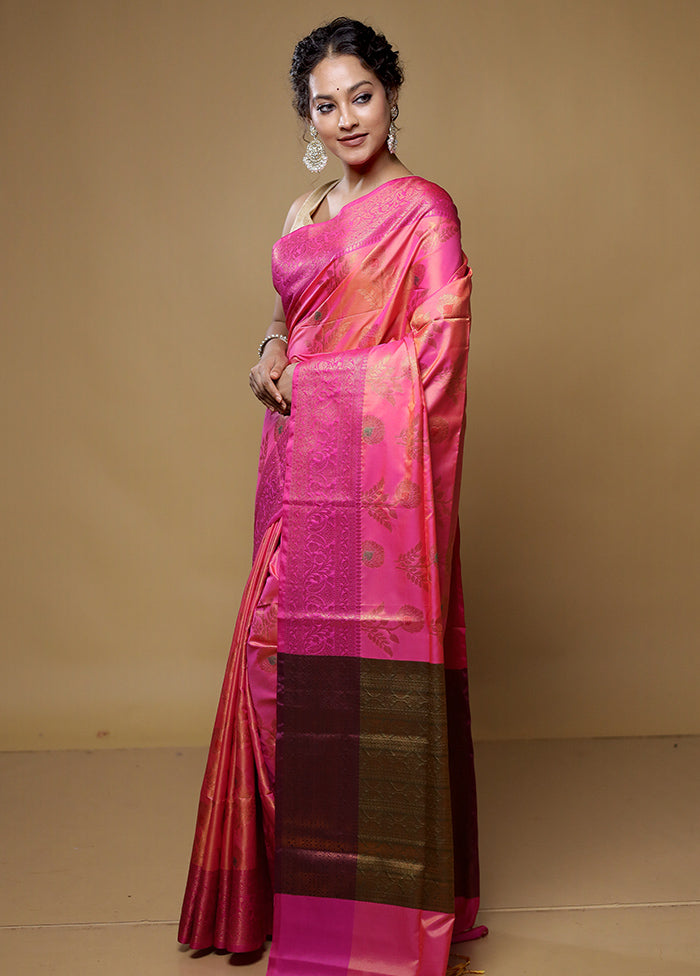 Pink Dupion Silk Saree With Blouse Piece