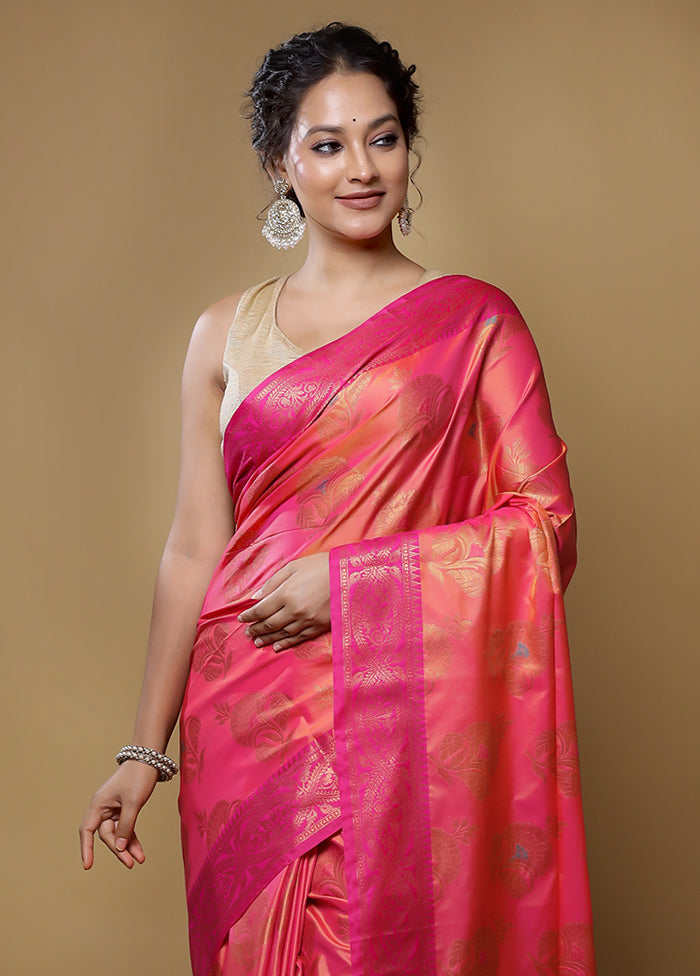 Pink Dupion Silk Saree With Blouse Piece