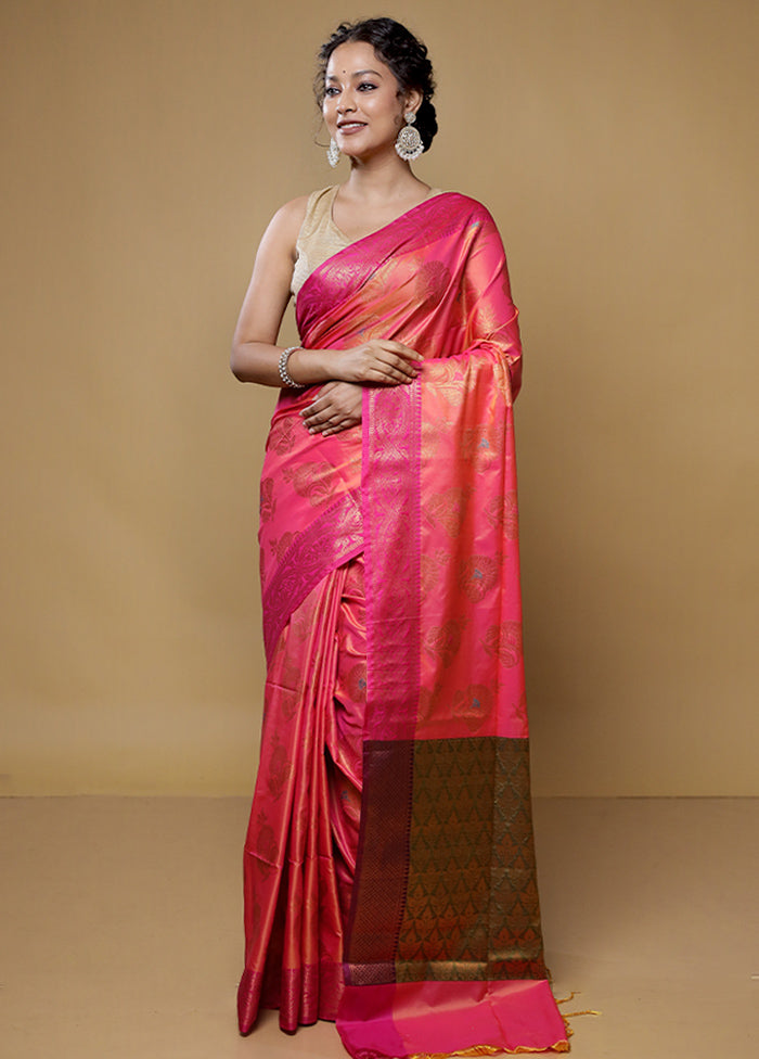 Pink Dupion Silk Saree With Blouse Piece