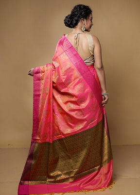 Pink Dupion Silk Saree With Blouse Piece