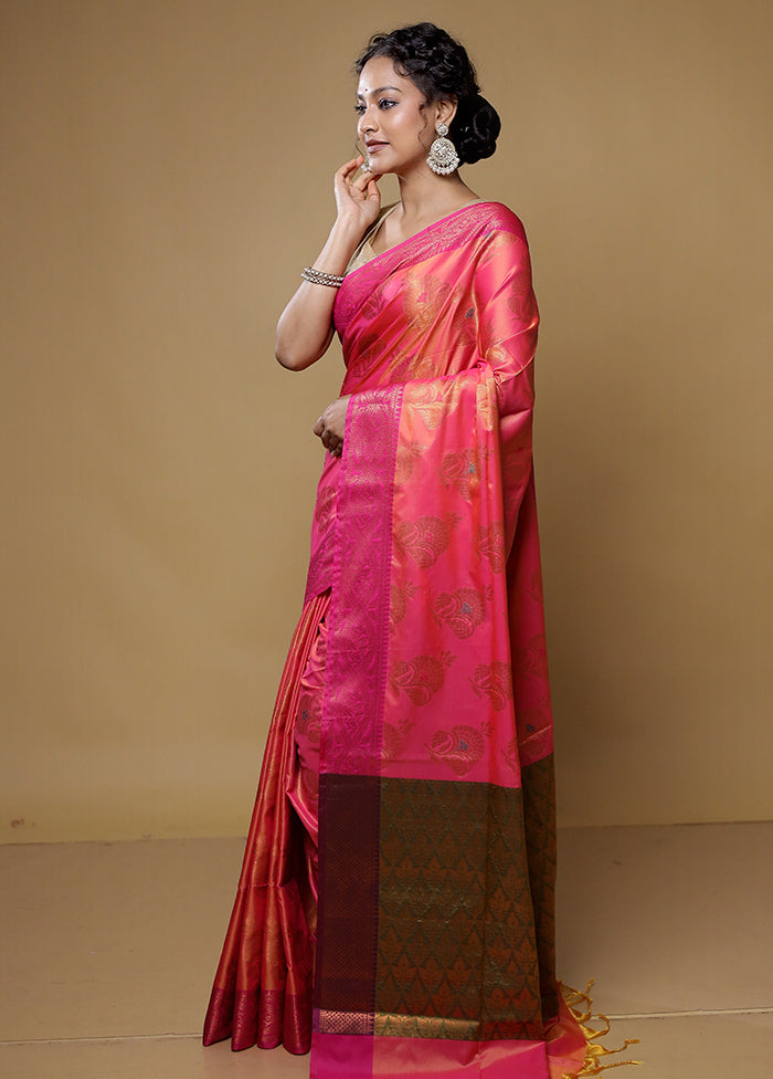 Pink Dupion Silk Saree With Blouse Piece