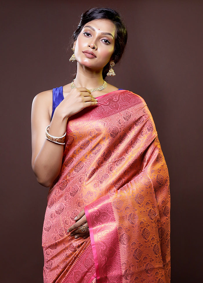 Pink Dupion Silk Saree With Blouse Piece