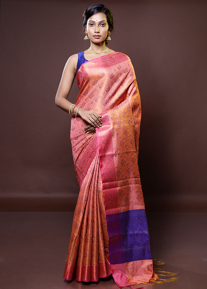 Pink Dupion Silk Saree With Blouse Piece