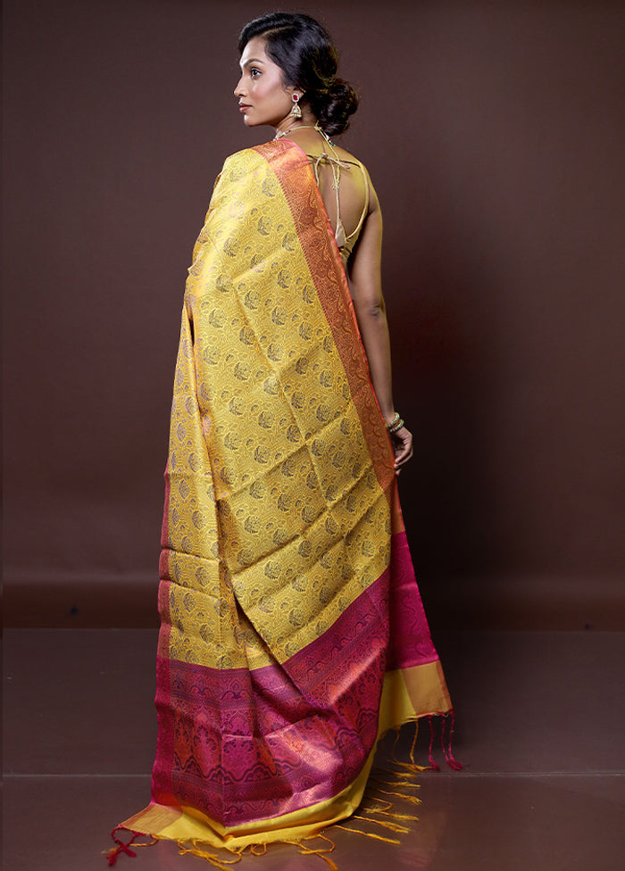 Yellow Dupion Silk Saree With Blouse Piece