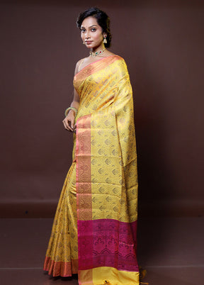 Yellow Dupion Silk Saree With Blouse Piece