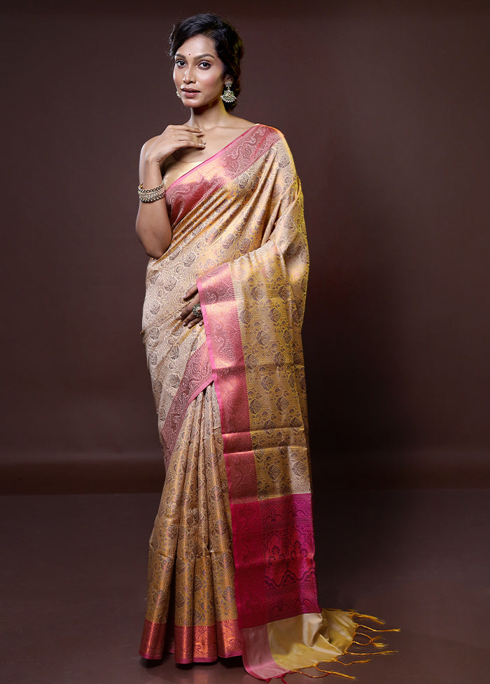 Cream Dupion Silk Saree With Blouse Piece