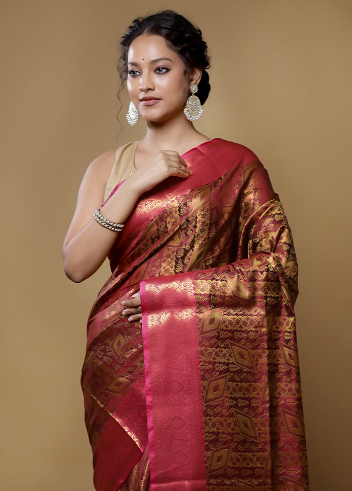 Maroon Dupion Silk Saree With Blouse Piece