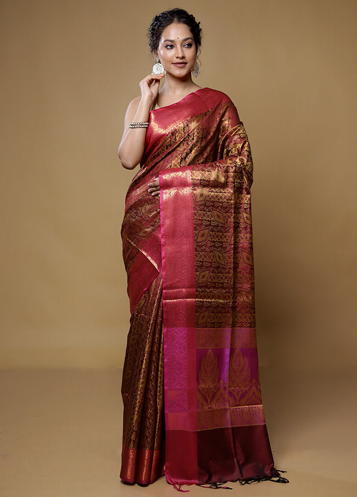 Maroon Dupion Silk Saree With Blouse Piece