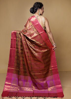 Maroon Dupion Silk Saree With Blouse Piece