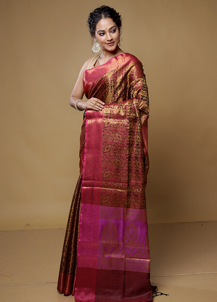 Maroon Dupion Silk Saree With Blouse Piece