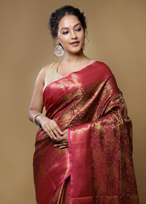 Maroon Dupion Silk Saree With Blouse Piece