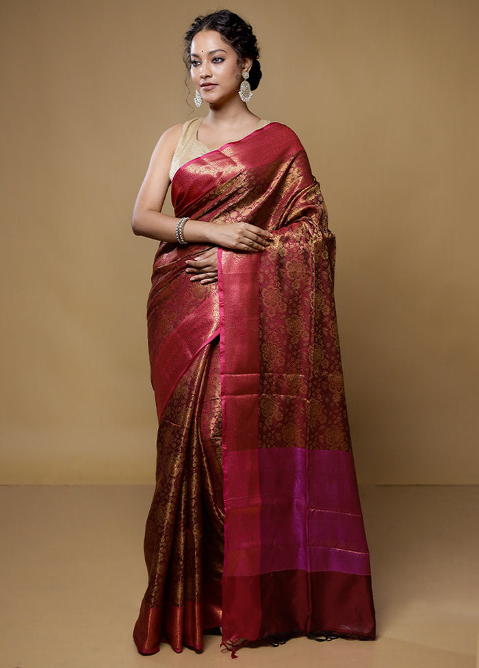 Maroon Dupion Silk Saree With Blouse Piece