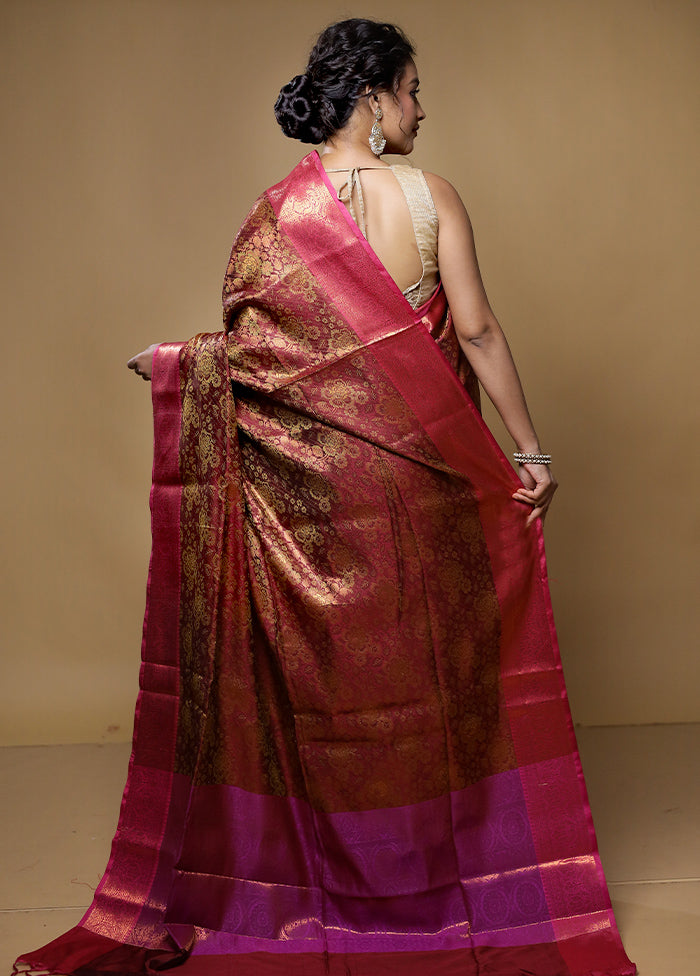 Maroon Dupion Silk Saree With Blouse Piece