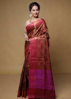 Maroon Dupion Silk Saree With Blouse Piece