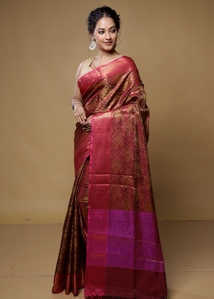 Maroon Dupion Silk Saree With Blouse Piece