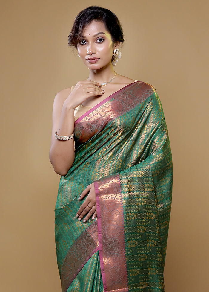 Green Dupion Silk Saree With Blouse Piece