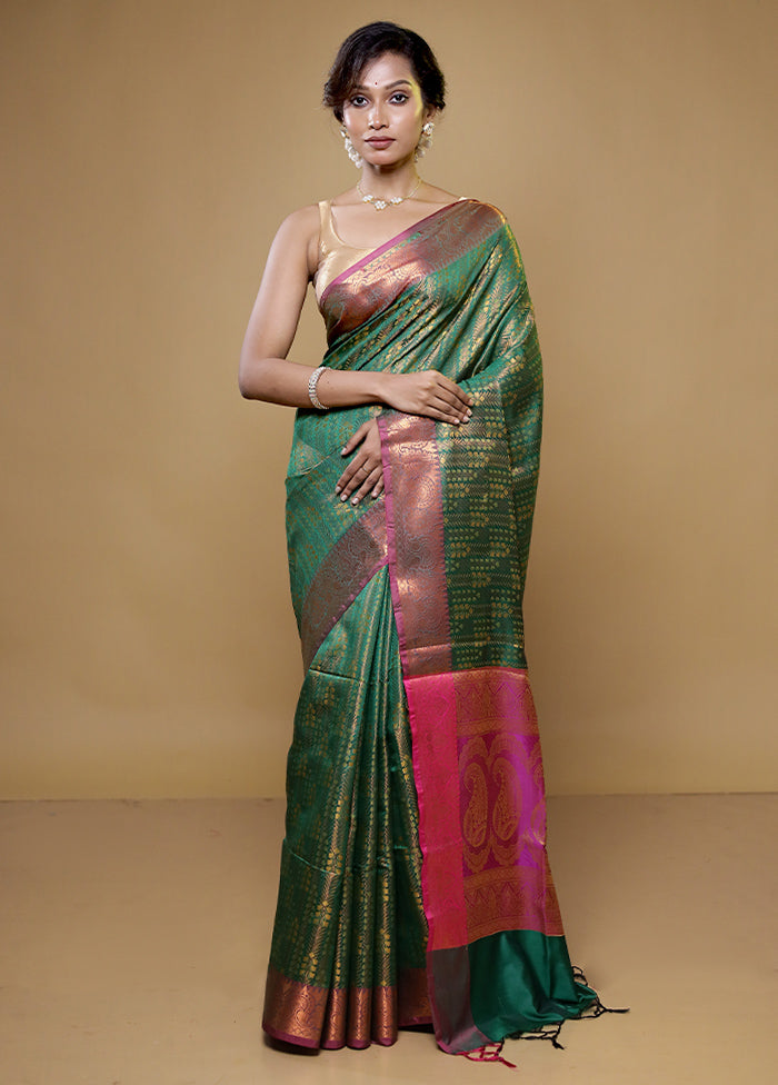 Green Dupion Silk Saree With Blouse Piece