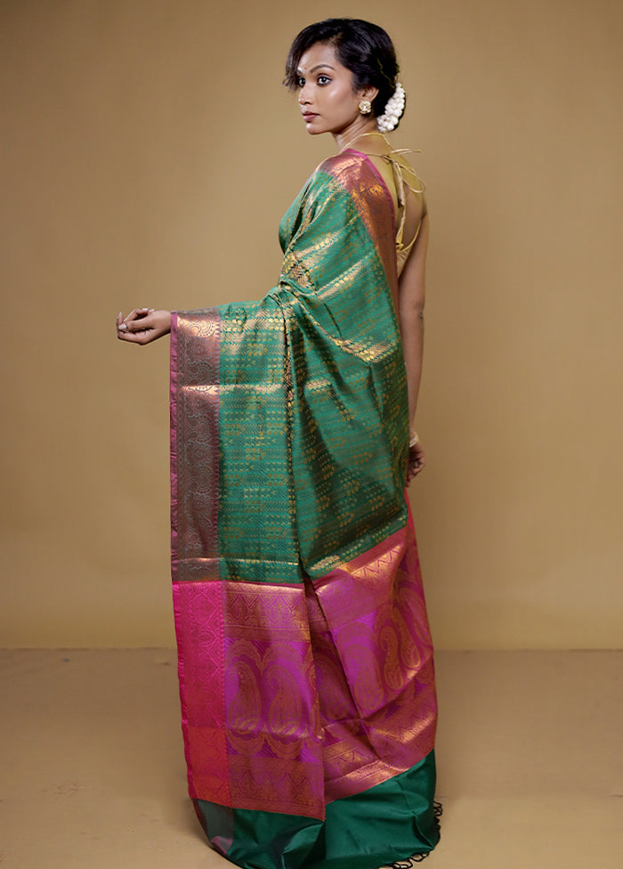 Green Dupion Silk Saree With Blouse Piece