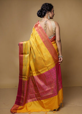 Yellow Dupion Silk Saree With Blouse Piece