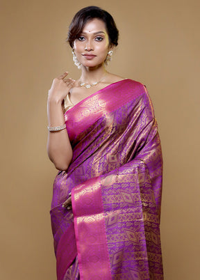 Purple Dupion Silk Saree With Blouse Piece