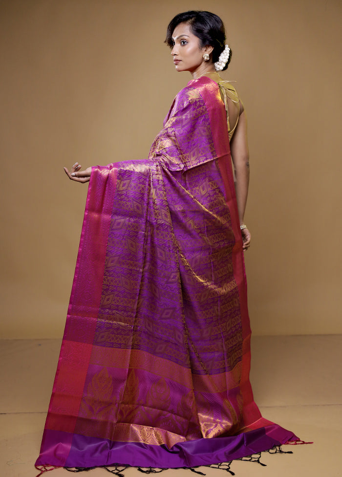 Purple Dupion Silk Saree With Blouse Piece