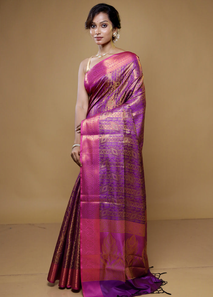 Purple Dupion Silk Saree With Blouse Piece