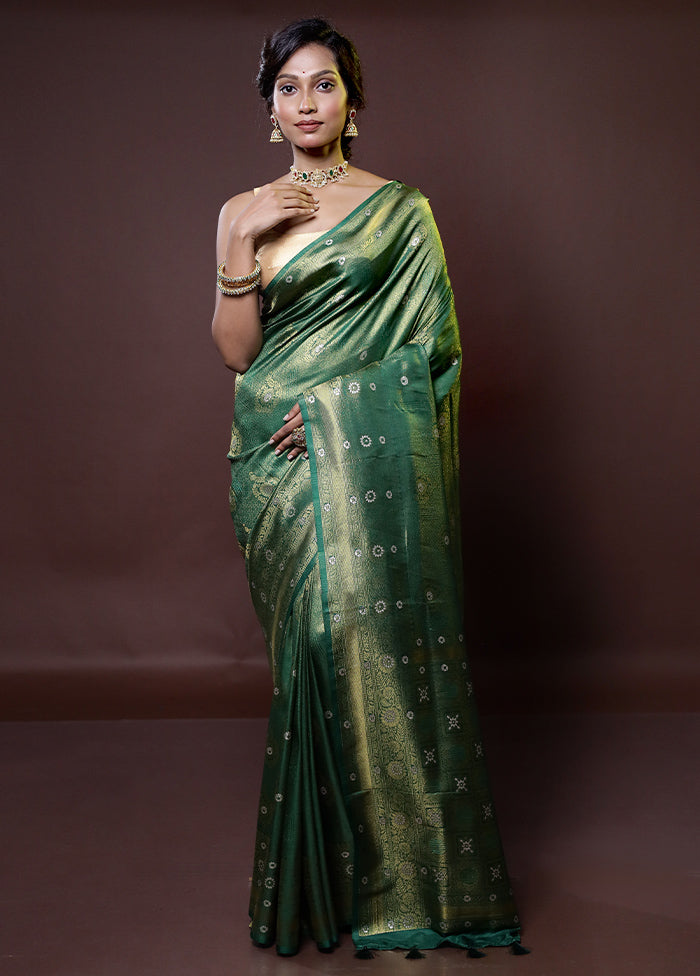 Green Dupion Silk Saree With Blouse Piece