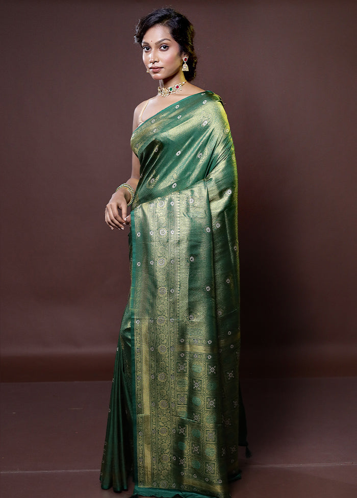 Green Dupion Silk Saree With Blouse Piece