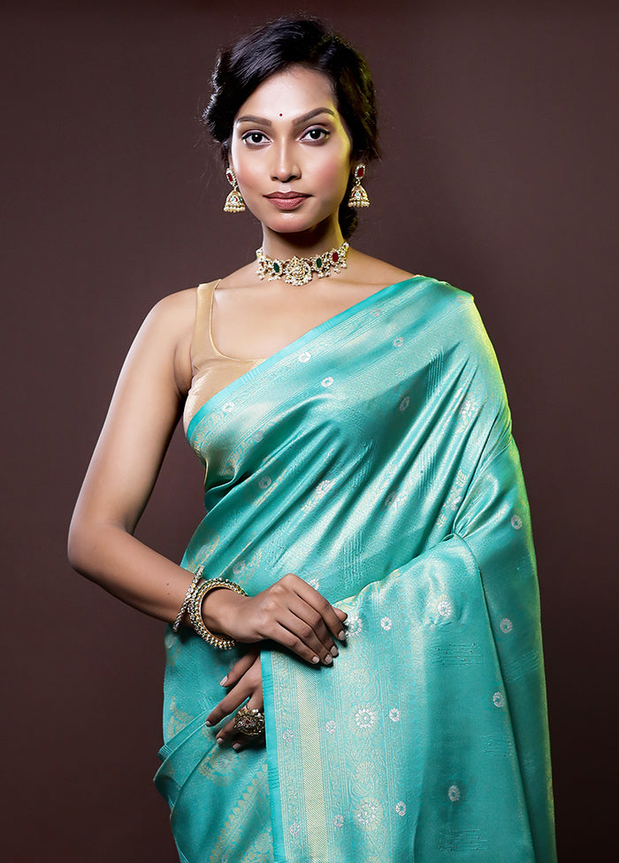 Blue Dupion Silk Saree With Blouse Piece