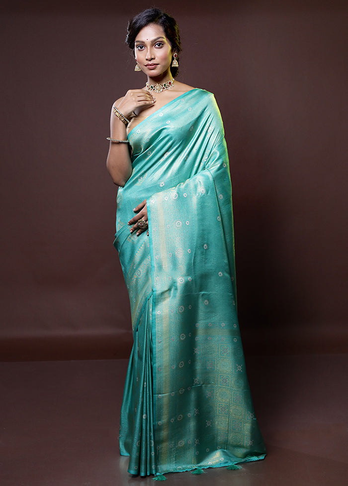 Blue Dupion Silk Saree With Blouse Piece