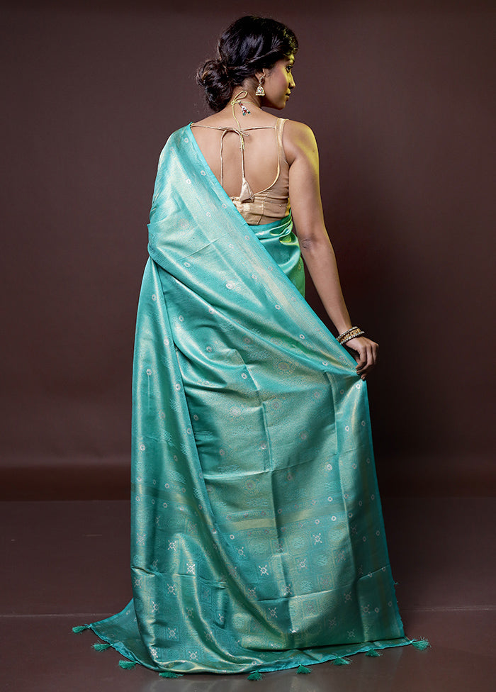 Blue Dupion Silk Saree With Blouse Piece