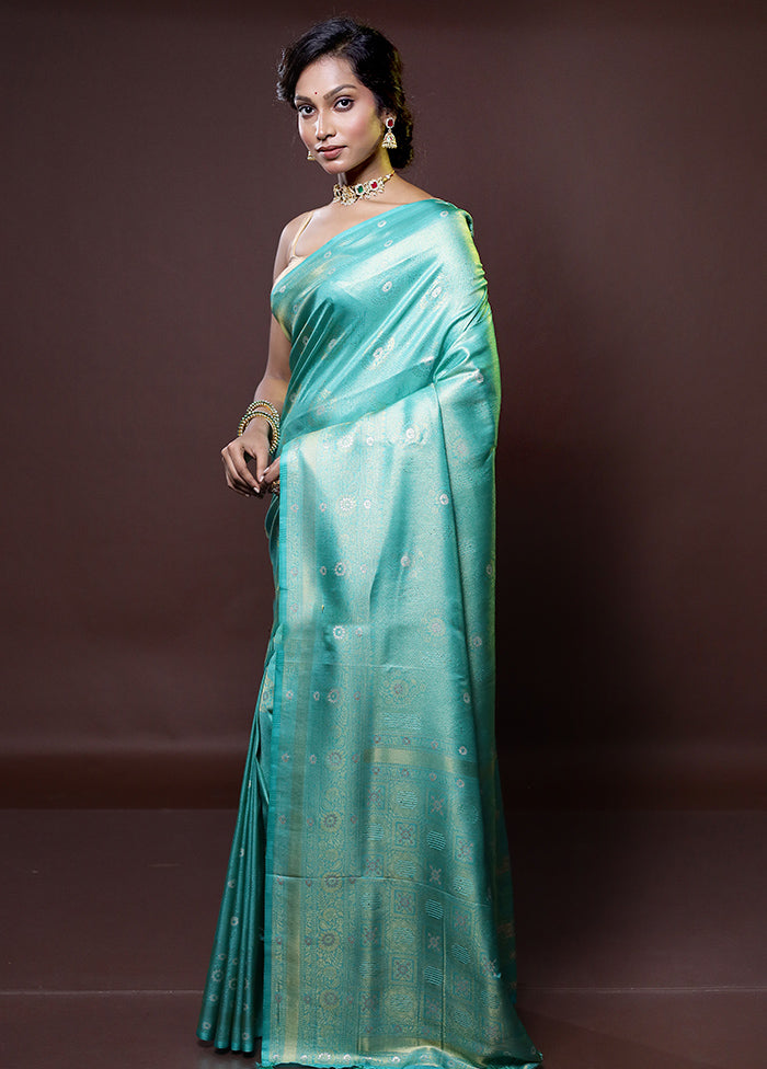 Blue Dupion Silk Saree With Blouse Piece