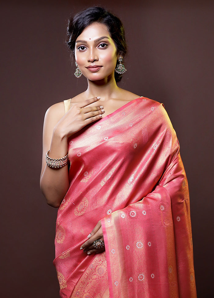 Pink Dupion Silk Saree With Blouse Piece