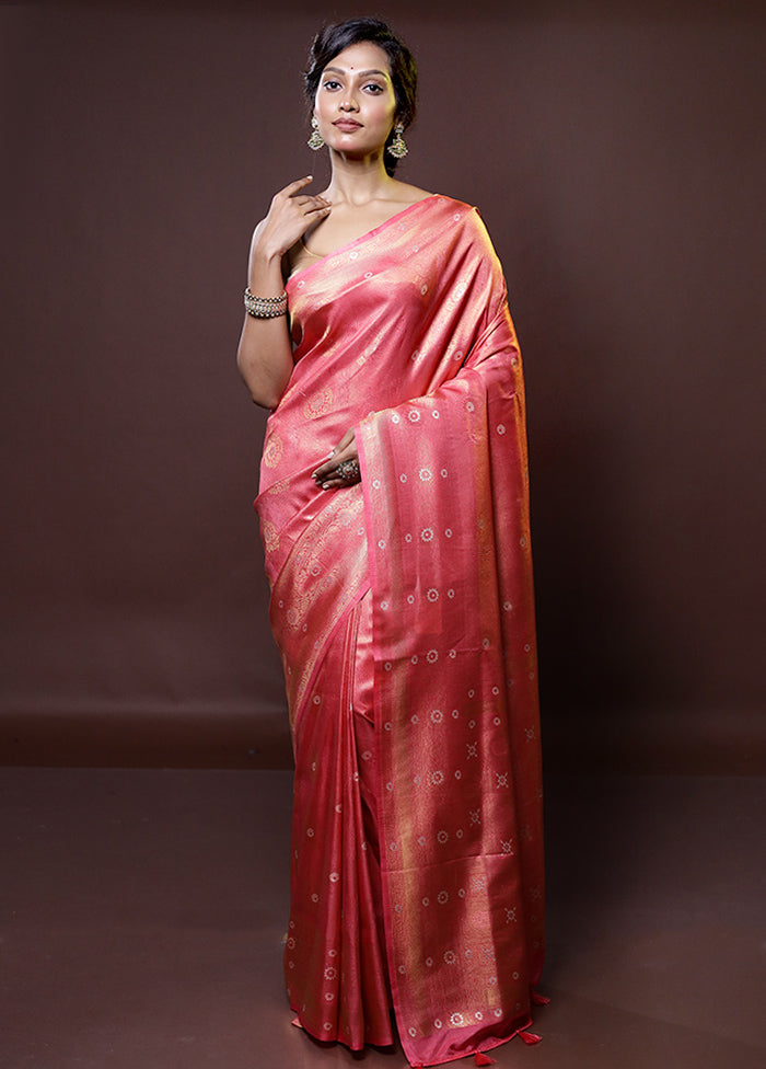 Pink Dupion Silk Saree With Blouse Piece