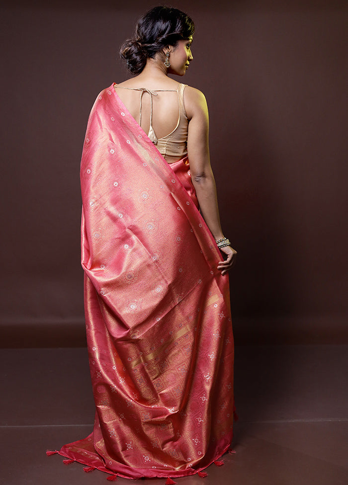 Pink Dupion Silk Saree With Blouse Piece