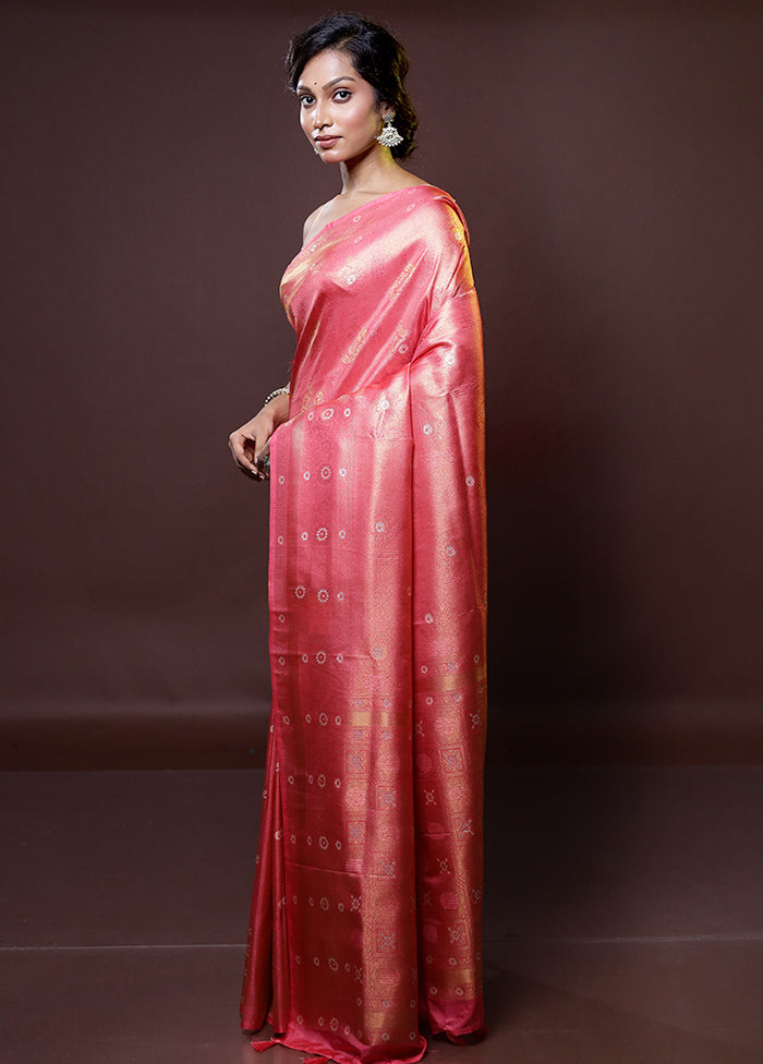 Pink Dupion Silk Saree With Blouse Piece