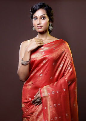 Red Dupion Silk Saree With Blouse Piece