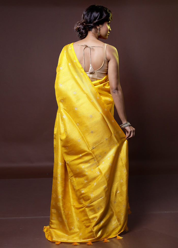 Yellow Dupion Silk Saree With Blouse Piece