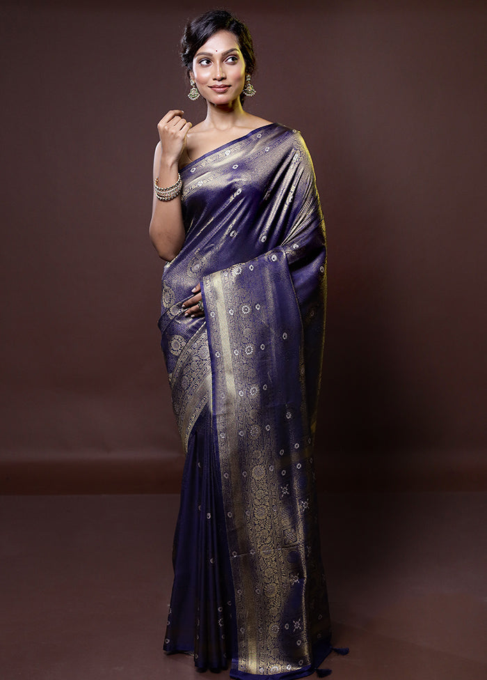 Blue Dupion Silk Saree With Blouse Piece