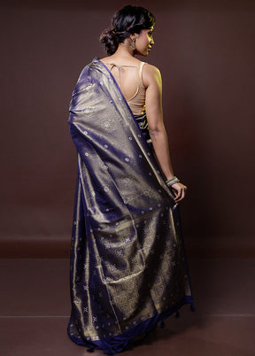 Blue Dupion Silk Saree With Blouse Piece