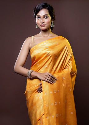 Yellow Dupion Silk Saree With Blouse Piece