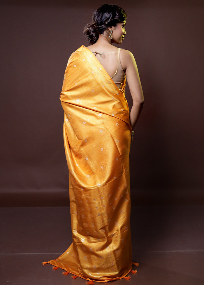 Yellow Dupion Silk Saree With Blouse Piece