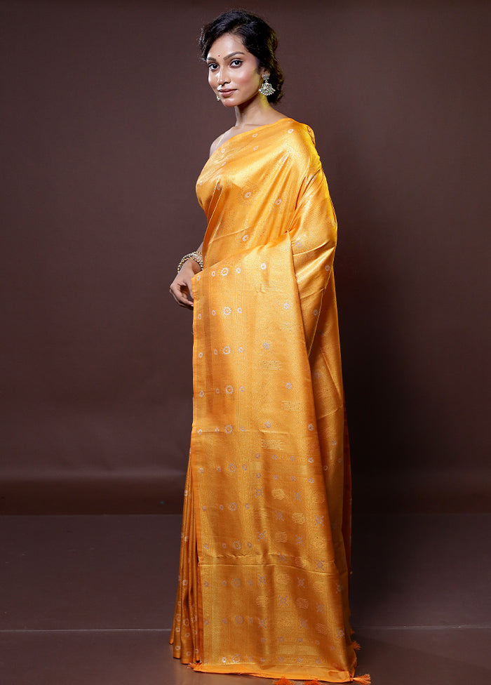 Yellow Dupion Silk Saree With Blouse Piece