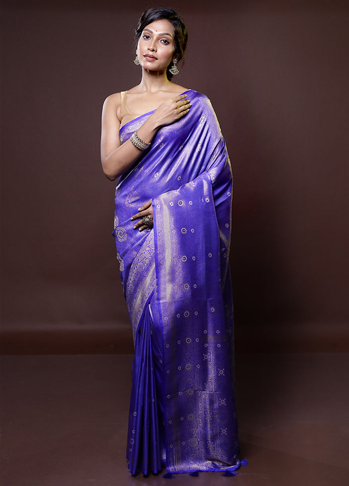 Blue Dupion Silk Saree With Blouse Piece