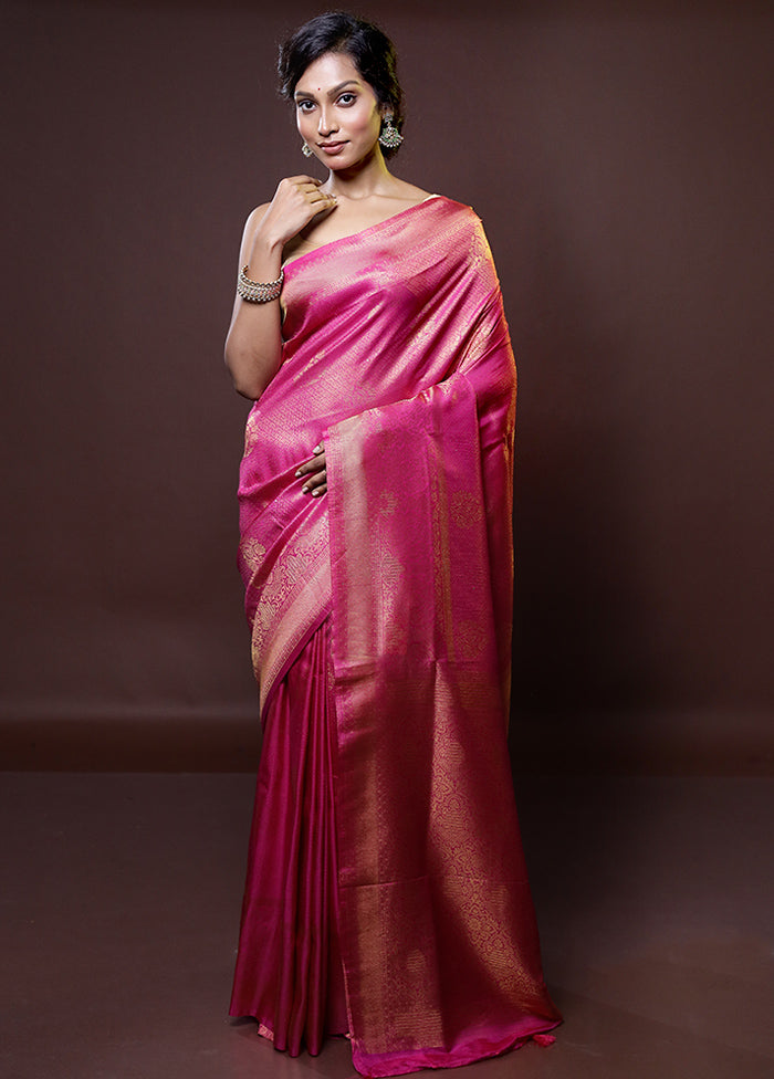 Pink Dupion Silk Saree With Blouse Piece