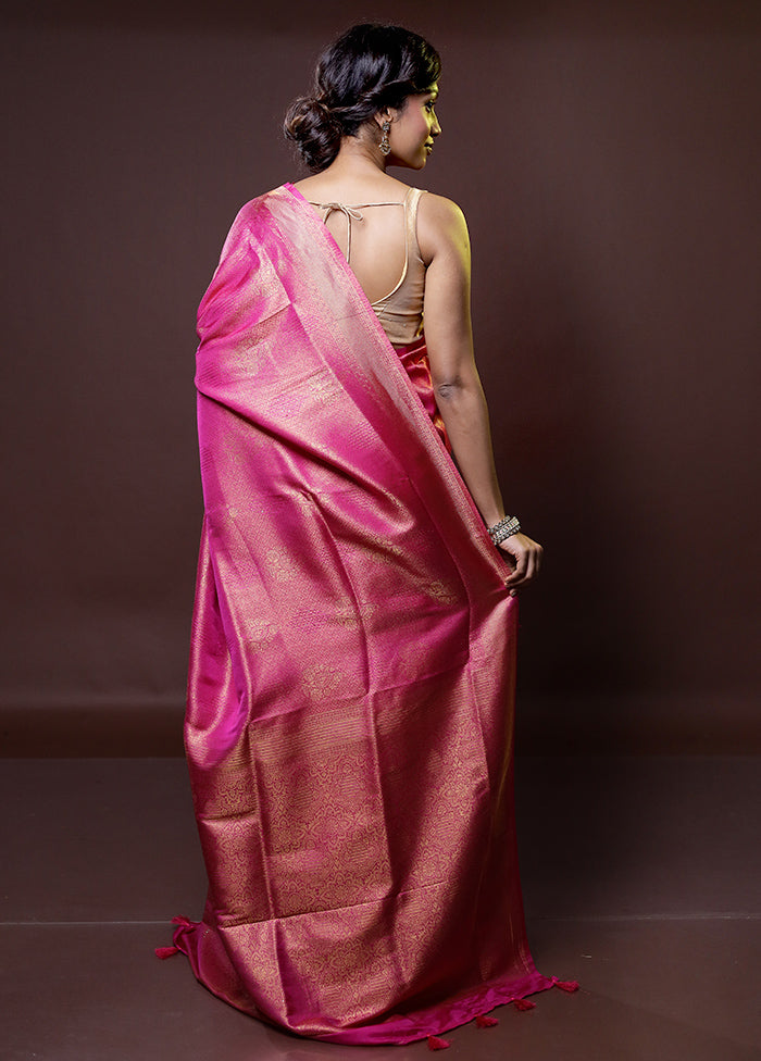 Pink Dupion Silk Saree With Blouse Piece