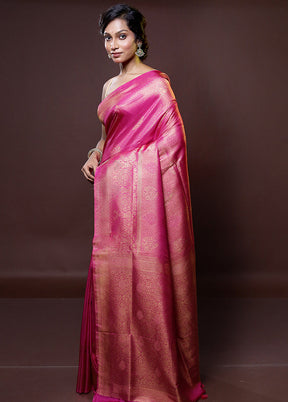 Pink Dupion Silk Saree With Blouse Piece