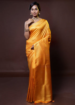 Yellow Dupion Silk Saree With Blouse Piece