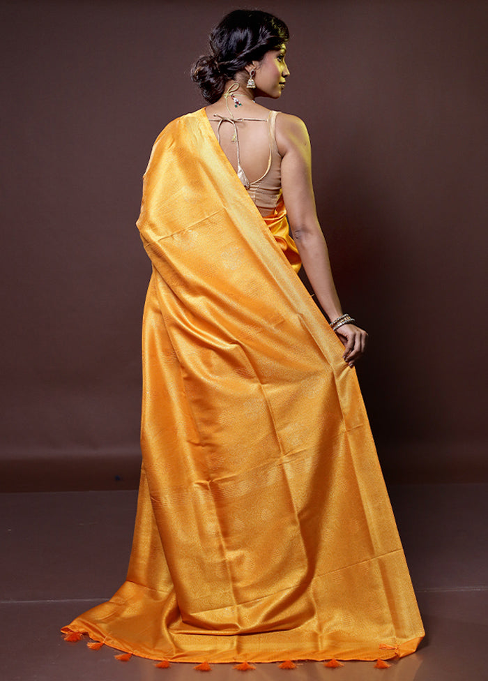 Yellow Dupion Silk Saree With Blouse Piece