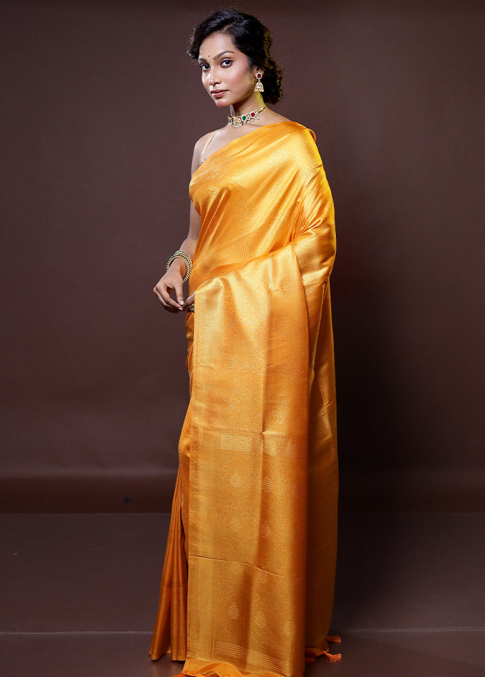 Yellow Dupion Silk Saree With Blouse Piece